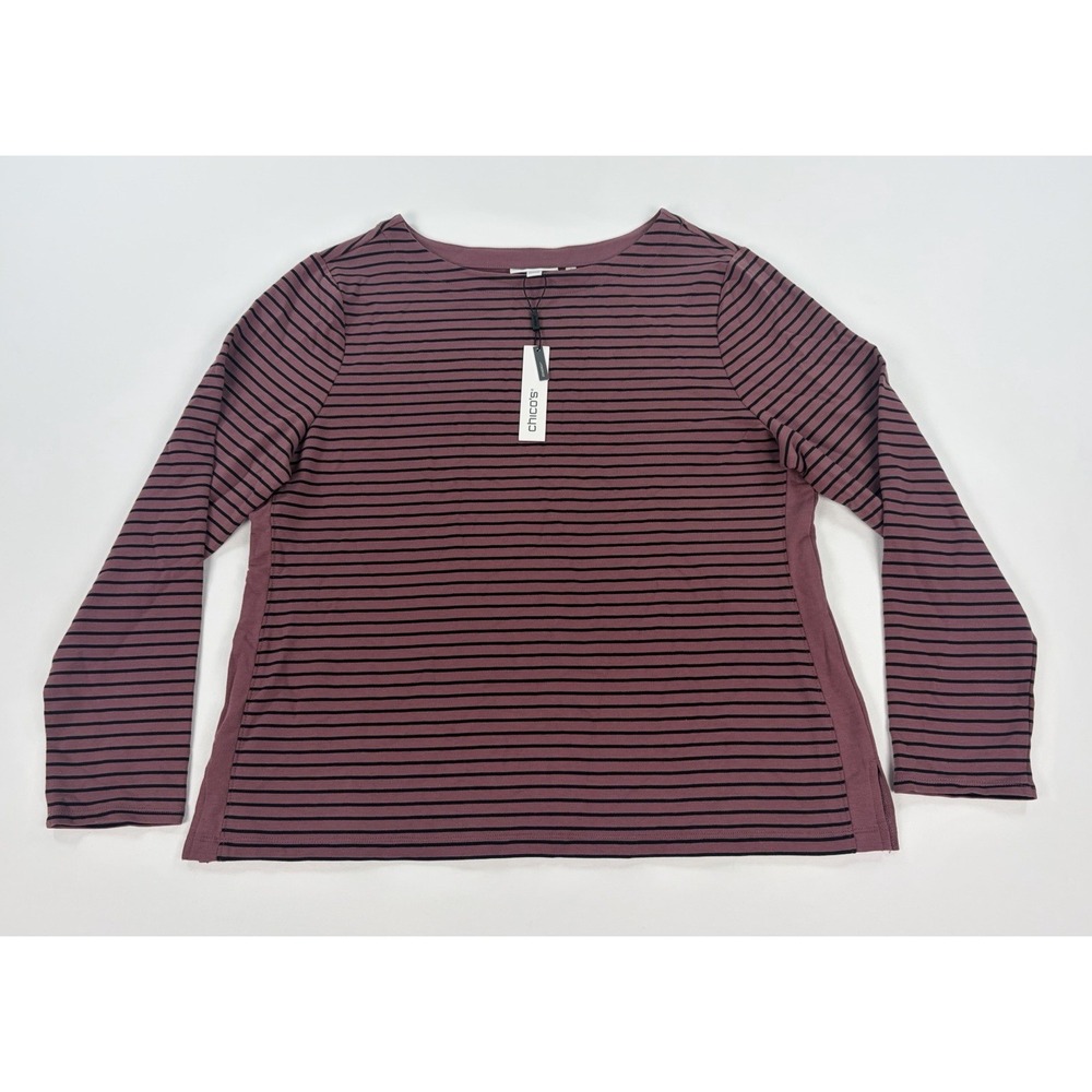 Chico's Zenergy Blocked Stripe Sweatshirt Rosewood Long Sleeve  Women's 2 L New